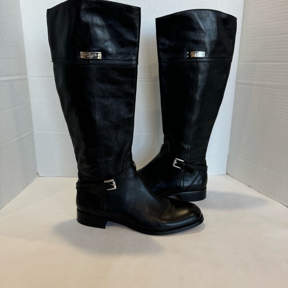 COACH size 11 buttery leather tall black boots buckle detail size half zipper - Picture 1 of 14